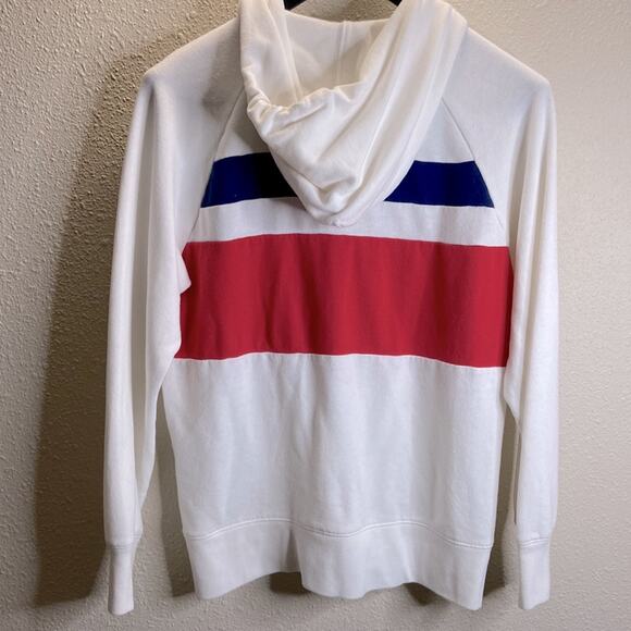 Vintage Levi’s Women White Striped Full Zip Hooded Sweater Size XS - Picture 5 of 10